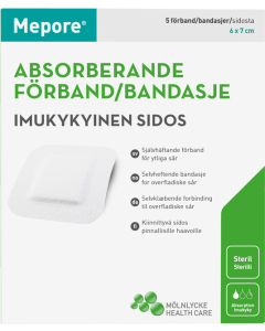 Mepore kiinnittyvä sidos 6x7 cm 5 kpl