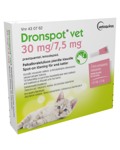 DRONSPOT VET paikallisvaleluliuos 30 mg / 7.5 mg 2 x 0.35 ml