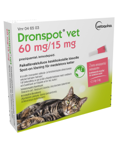 DRONSPOT VET paikallisvaleluliuos 60 mg / 15 mg 2 x 0.70 ml