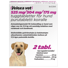 VELOXA VET purutabletti 525 mg / 504 mg / 175 mg 2 fol